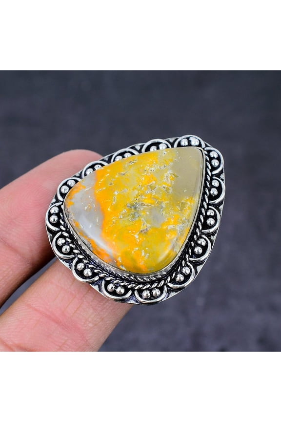 Natural Bumblebee Jasper Gemstone Handmade 925 Sterling Silver Ring Size 8