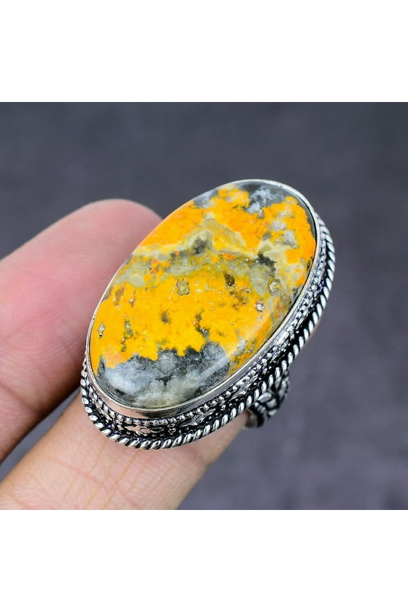 Natural Bumblebee Jasper Gemstone Handmade 925 Sterling Silver Ring Size 9