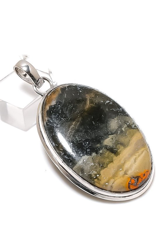 Natural Bumblebee Jasper Handmade 925 Sterling Silver Jewelry Pendant 2.21"