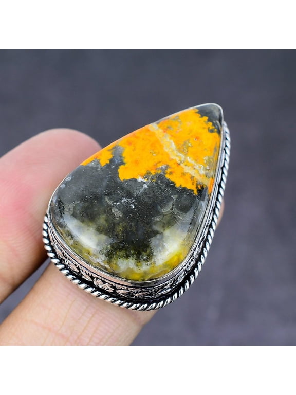 Natural Bumblebee Jasper Handmade 925 Sterling Silver Ring Size 8.5