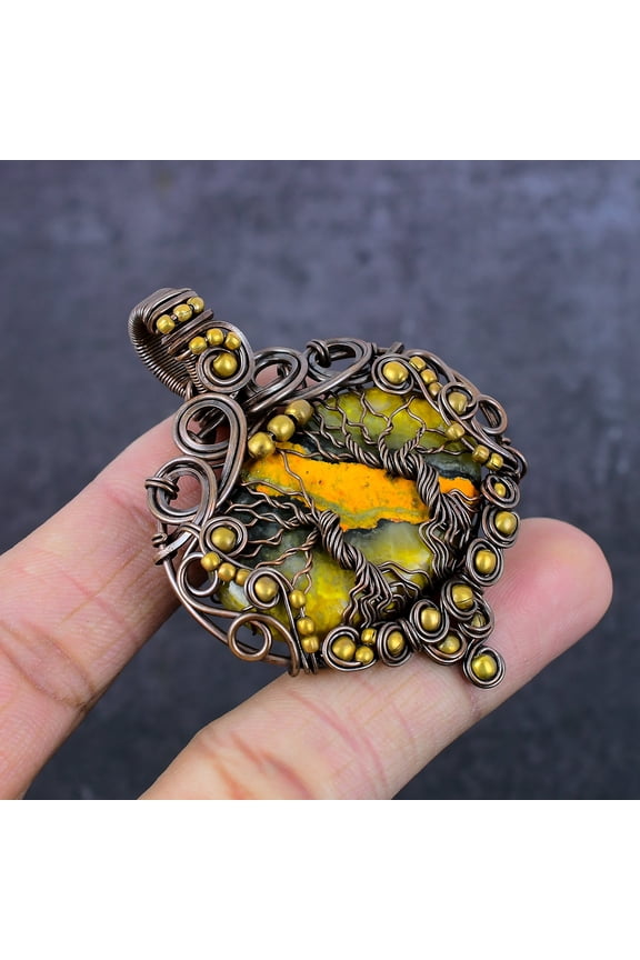 Natural Bumblebee Jasper Handmade Copper Wire Wrap Jewelry Pendant 2.44"