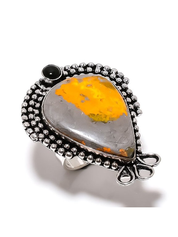 Natural Bumblebee Jasper, Onyx Gemstone 925 Sterling Silver Ring Size 8