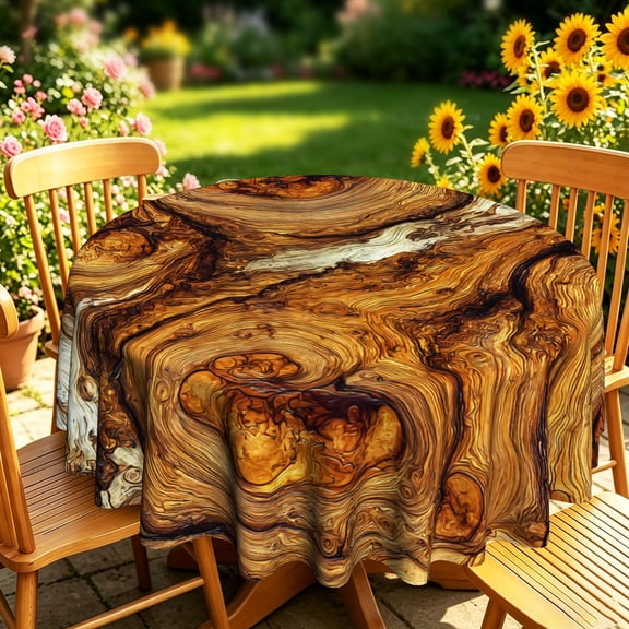 Natural Burl Wood Grain 2D Print Round Tablecloth, Decorative Table Cover for Kitchen Dining, Outdoor Patio Garden Picnic Gatherings, Rustic Home Accent & Nature Outdoor Decor