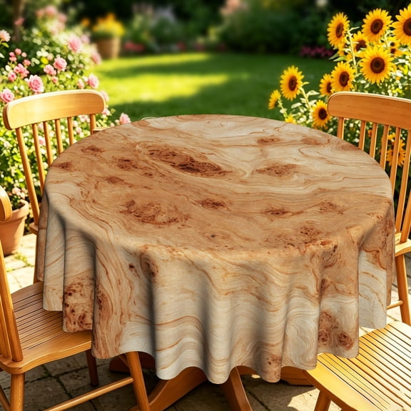 Natural Burl Wood Grain 2D Print Round Tablecloth, Rustic Style Table Cover for Indoor Kitchen Dining, Outdoor Garden Patio Parties