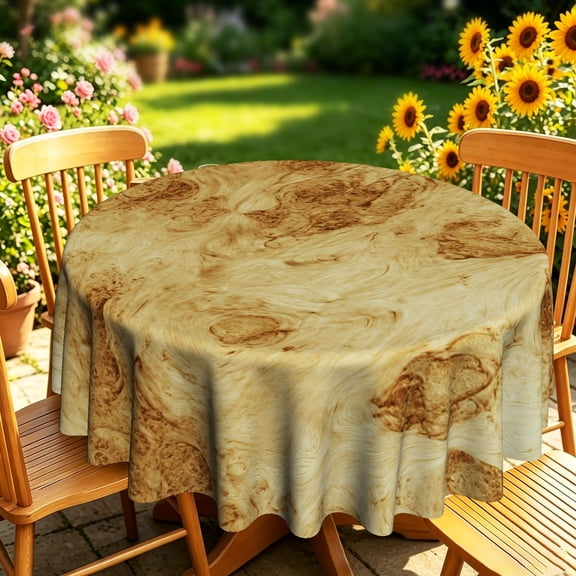 Natural Burl Wood Grain 2D Print Round Tablecloth, Rustic Wood Pattern Cover for Indoor Kitchen Dining, Outdoor Patio Garden, Farmhouse Home Dining Decor