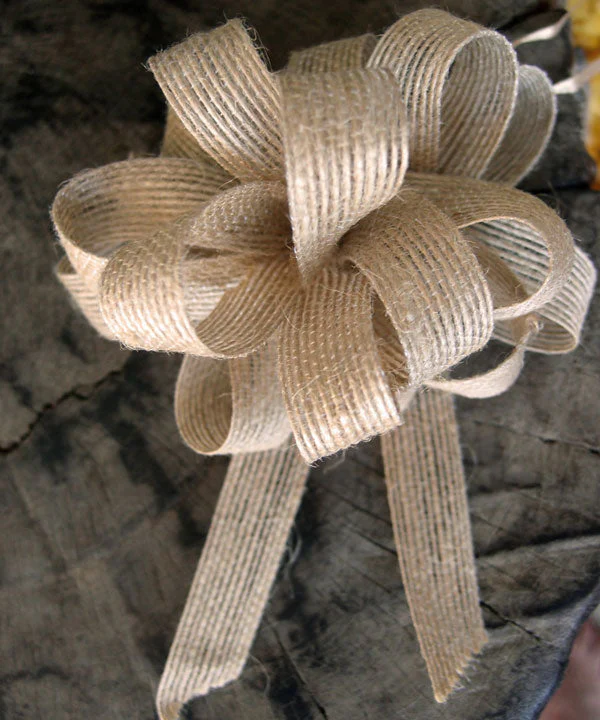 Burlap Fabrics Natural Burlap Bows Pretied - 4 Inch Pull Bow 12 Pack Rustic Gift and Decor Accents
