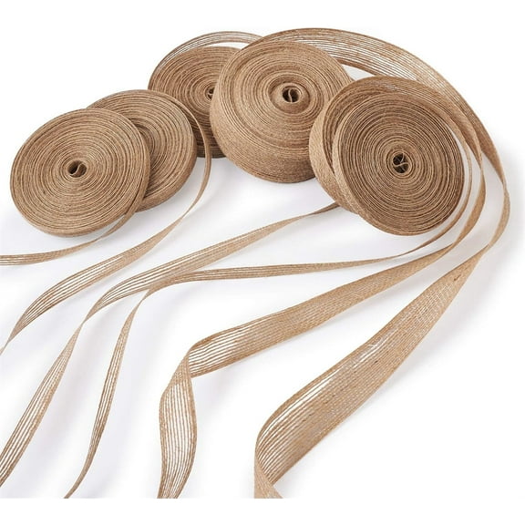 Natural Burlap Fabric Ribbon,Rustic Linen Gift Wrapping Ribbon,Tan Jute Linen Ribbon Rolls,for DIY Crafts, Wreath, Bows Making,Party Decoration,Christmas Tree,Home Decor 5Roll