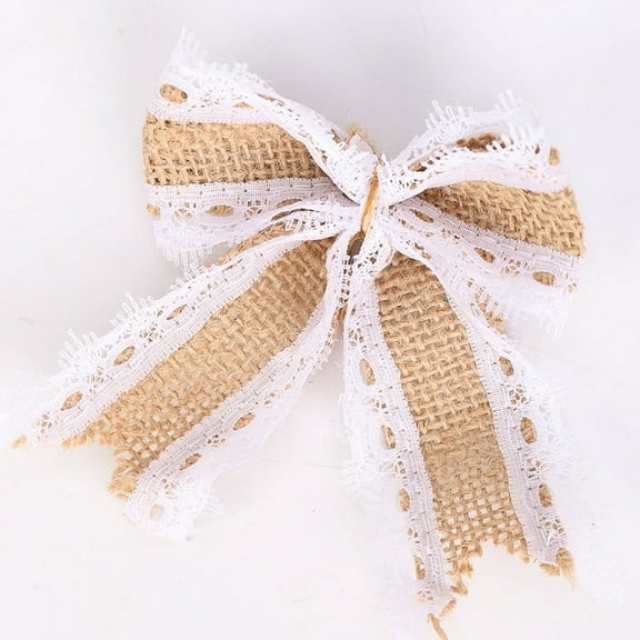 Natural Burlap Lace Bows 4.3 Inch Rustic Burlap Bows for Christmas Tree Decorations Vintage White Lace Wedding Bows Jute Wreath Bows Gift Bows for Crafts Baby Shower Diaper Cake - 12 Counts