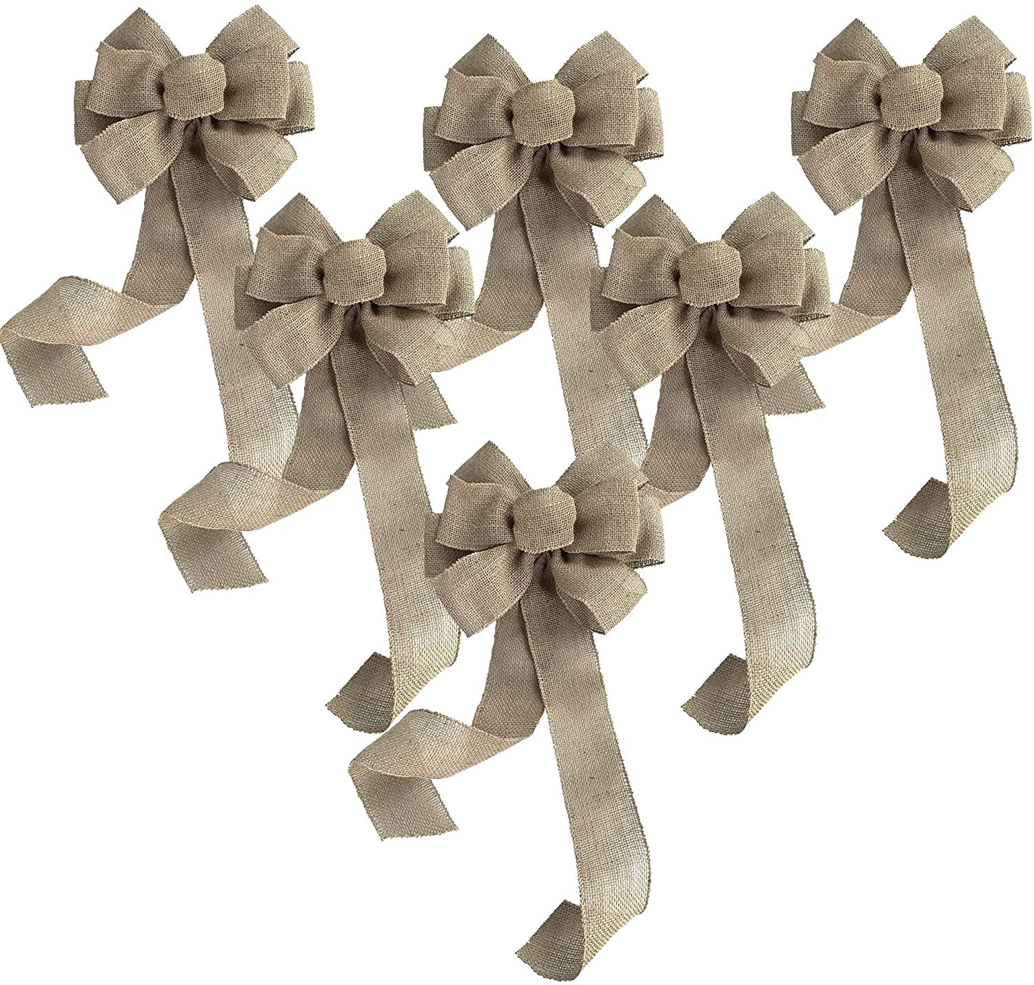 Pre-Tied Natural Jute Burlap Bows - 3 Wide, Set of 12, Wired