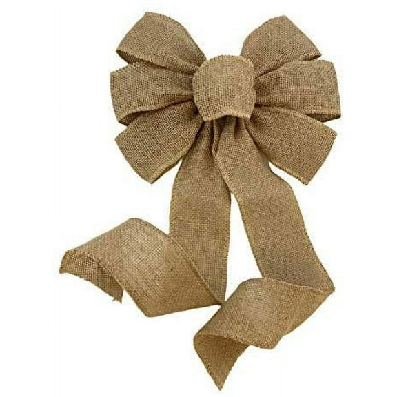 Natural Burlap Ribbon Wreath Bow - 10" Wide, 18" Long Tails, Farmhouse, Easter, Fall, Winter, Thanksgiving, Christmas
