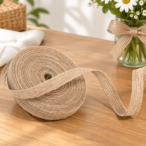 Natural Burlap Ribbon for Crafts Outdoor Decor 3/8 inch 10 Yards