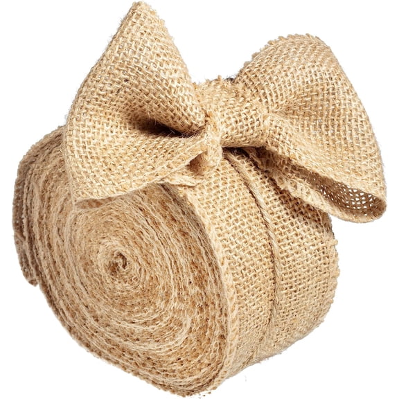 Natural Burlap Ribbons (2.5" Wide, 10 Yards)-No Wire, 100% Jute-DIY Art & Craft & Projects, Gift Wrapping, Bows, Indoor Outdoor Rustic Wedding Decoration, Gift Basket