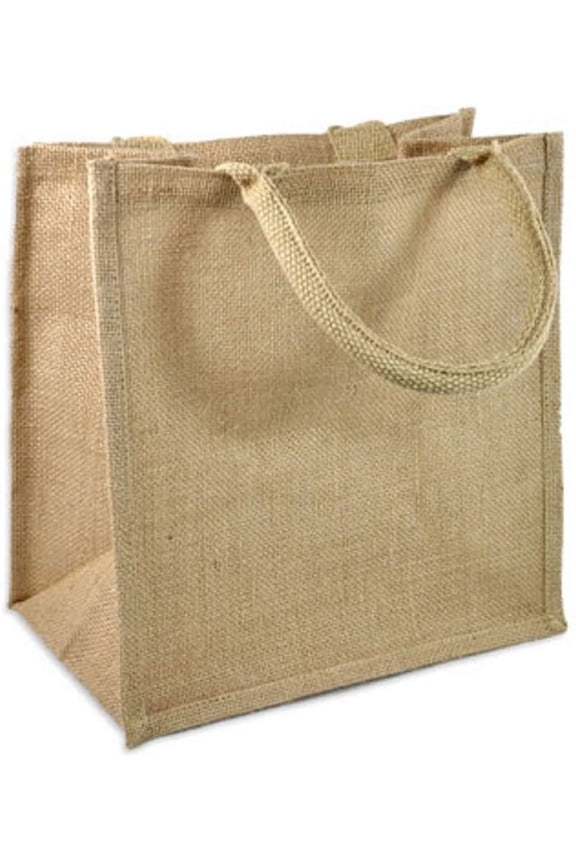 Natural Burlap Tote Bags Reusable Jute Bags with Full Gusset (Pack of 6) (Medium, Natural)
