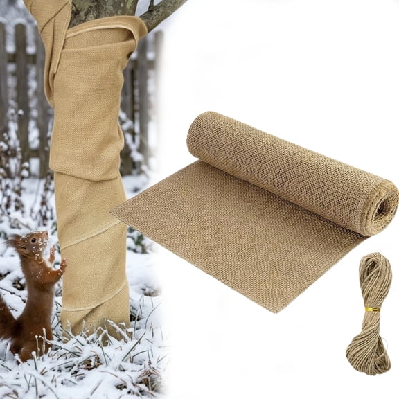 Natural Burlap Tree Wrap Roll 15.7" x 19.7ft with 65.6ft Rope — Winter Tree Trunk Protector, Frost Freeze Protection for Outdoor Trees, Shrubs & Plants, Burlap Plant Covers for Gardening Landscaping