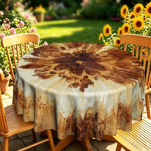 Natural Burled Wood Grain 2D Print Round Tablecloth, Rustic Farmhouse Table Cover for Backyard Patio Kitchen Daily Dining, Seasonal Outdoor Gatherings