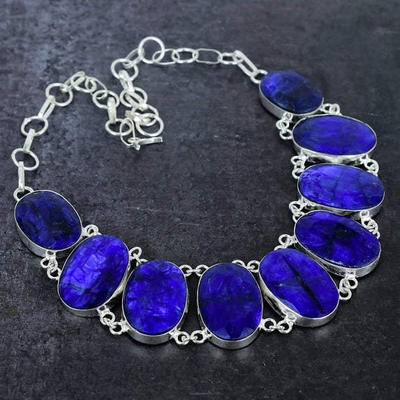 Sapphire(Simulated) Gemstone 925 Sterling Silver Jewelry Necklace 18