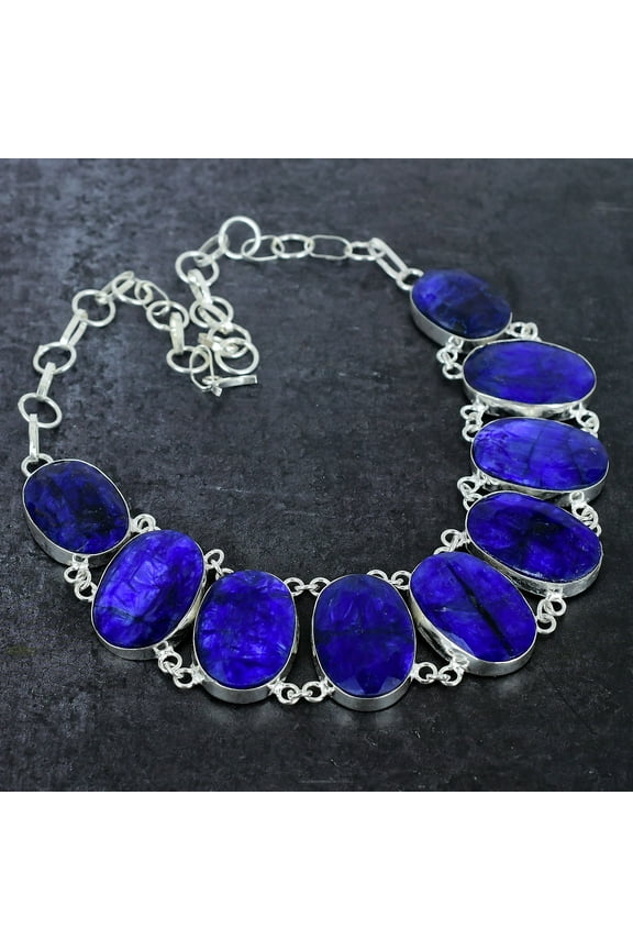 Sapphire(Simulated) Gemstone 925 Sterling Silver Jewelry Necklace 18
