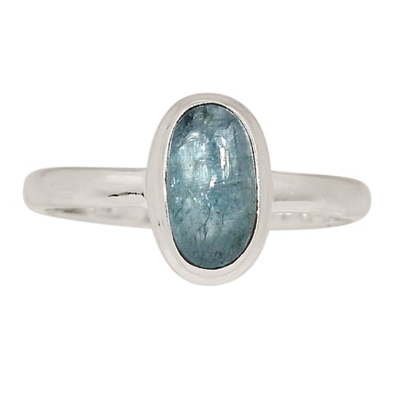 Natural Cabochon Aqua Kyanite 925 Sterling Silver Ring Jewelry s.8.5 ALLR-29558