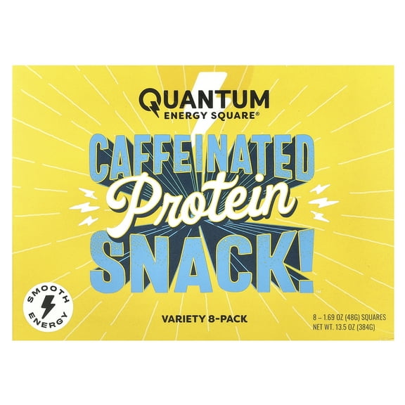 Quantum Energy Square Caffeinated Protein Snack, Variety , 8 Squares, 1.69 oz (48 g) Each