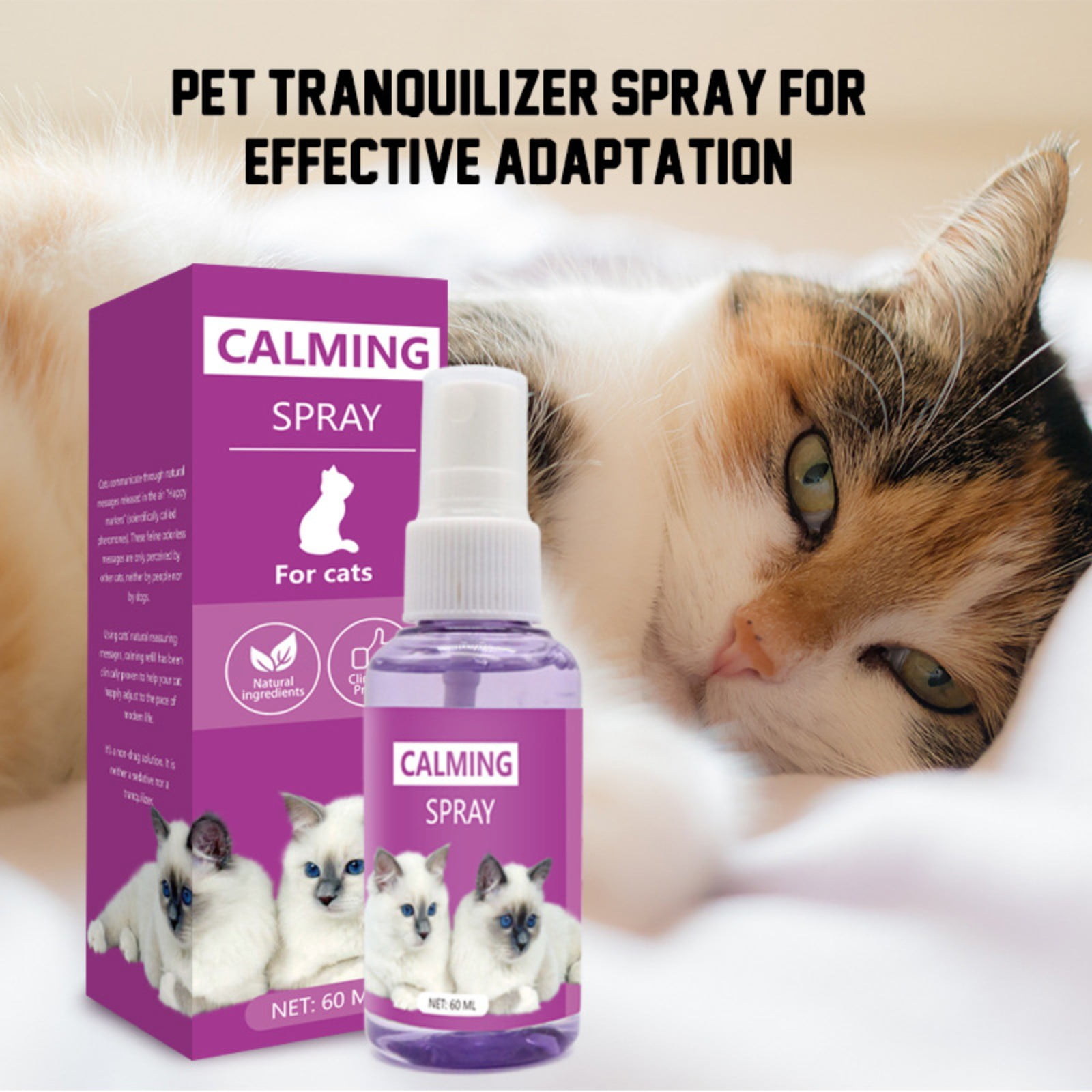 Natural Calming Spray for Cats Stress Relief Formula with Essential Oils, 60ml Safe & Effective