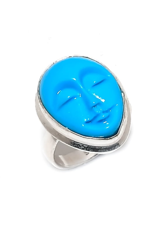 Natural Cameo Gemstone Handmade 925 Sterling Silver Jewelry Ring Size 7