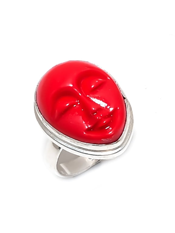 Natural Cameo Gemstone Handmade 925 Sterling Silver Jewelry Ring Size 7
