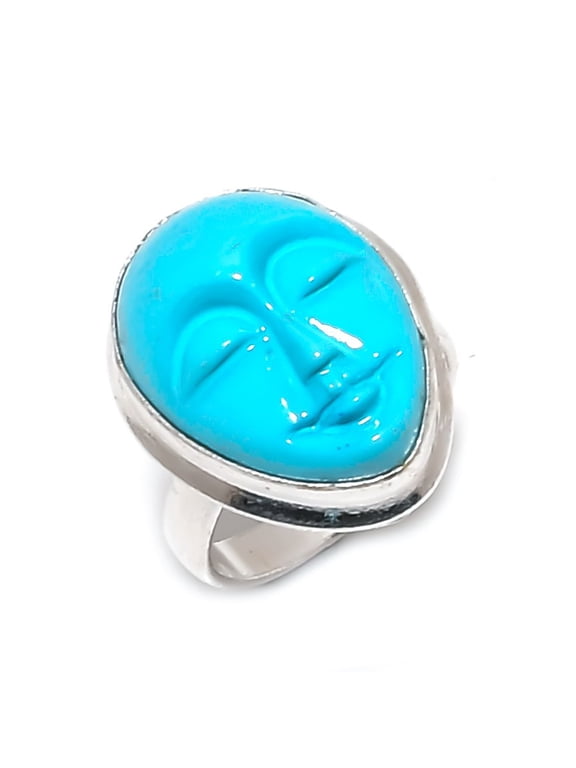 Natural Cameo Gemstone Handmade 925 Sterling Silver Jewelry Ring Size 7