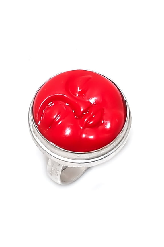 Natural Cameo Moonface Gemstone 925 Sterling Silver Jewelry Ring Size 7