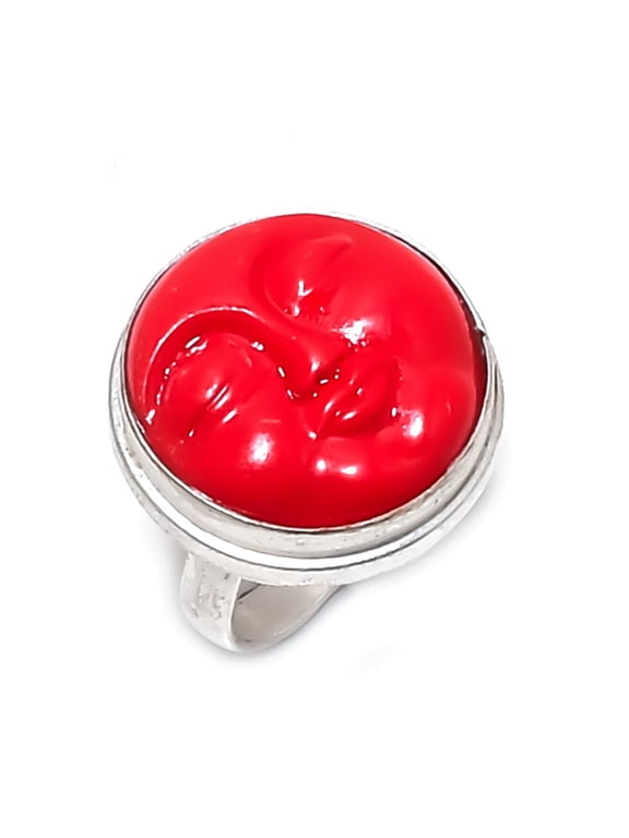 Natural Cameo Moonface Gemstone 925 Sterling Silver Jewelry Ring Size 7