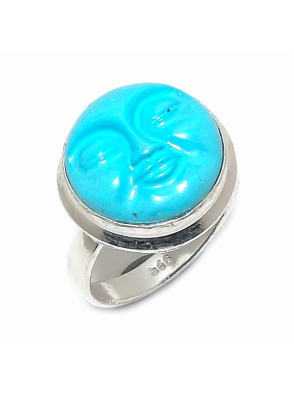 Natural Cameo Moonface Gemstone 925 Sterling Silver Jewelry Ring Size 8.5