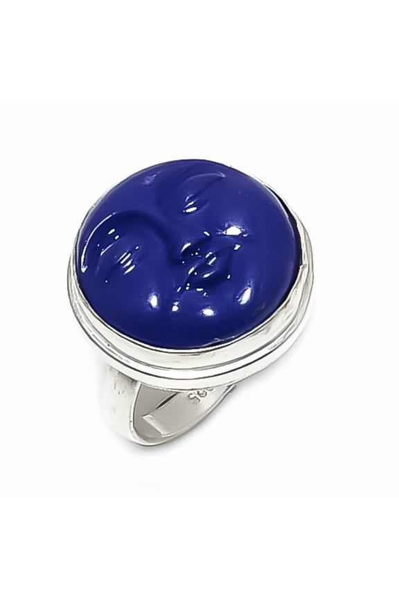 Natural Cameo Moonface Gemstone 925 Sterling Silver Jewelry Ring Size 8.5