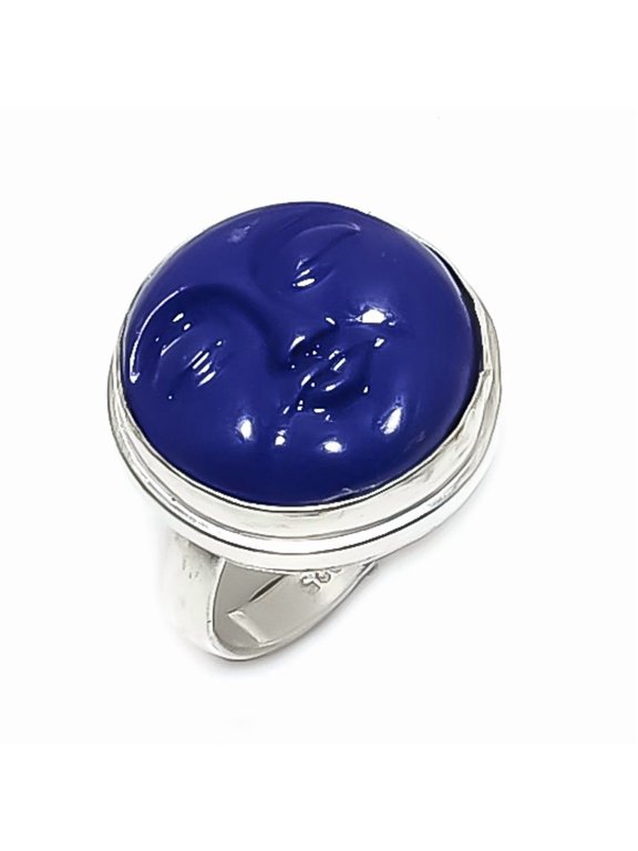 Natural Cameo Moonface Gemstone 925 Sterling Silver Jewelry Ring Size 8.5