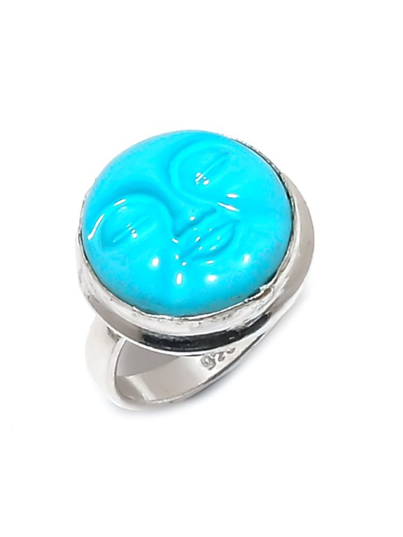 Natural Cameo Moonface Gemstone 925 Sterling Silver Jewelry Ring Size 8