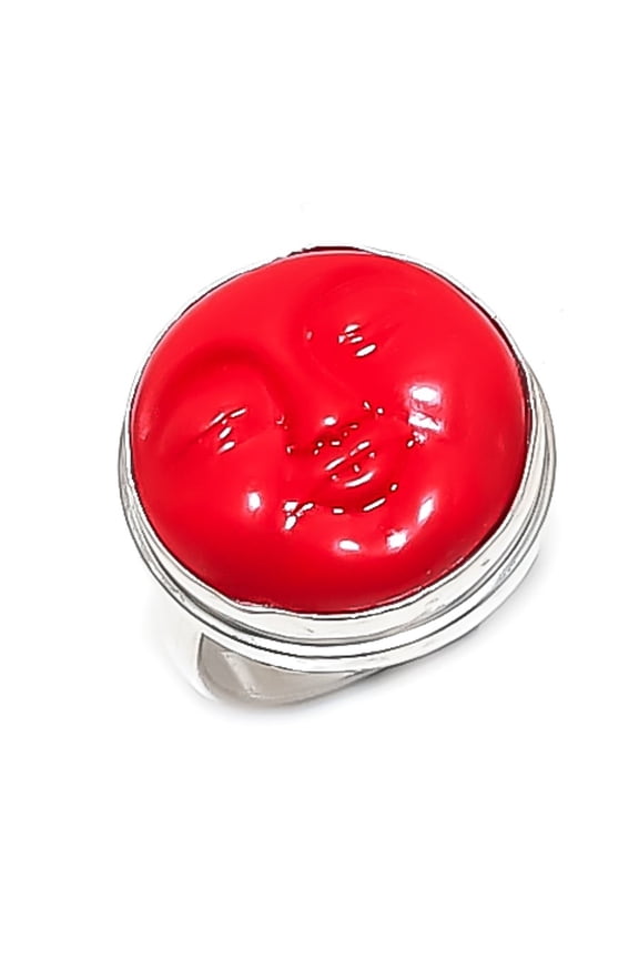 Natural Cameo Moonface Gemstone 925 Sterling Silver Jewelry Ring Size 8