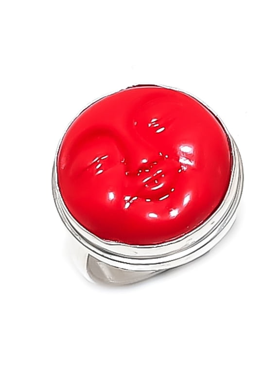 Natural Cameo Moonface Gemstone 925 Sterling Silver Jewelry Ring Size 8