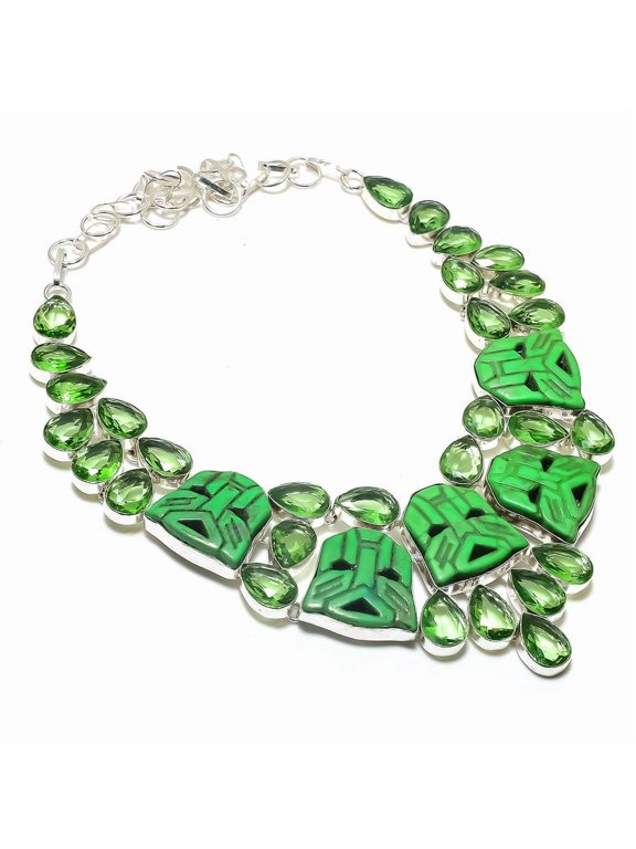 Natural Cameo, Tsavorite Gemstone 925 Sterling Silver Jewelry Necklace 18"
