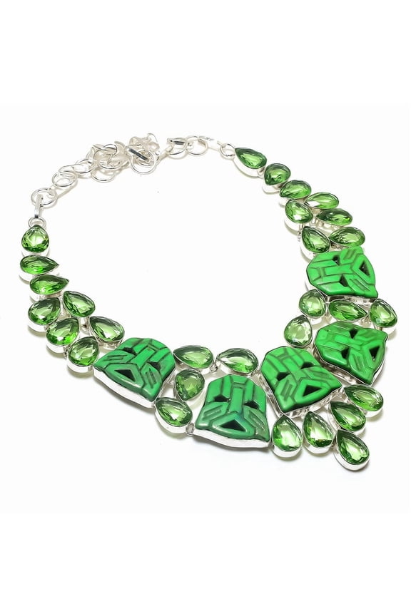 Natural Cameo, Tsavorite Gemstone 925 Sterling Silver Jewelry Necklace 18"