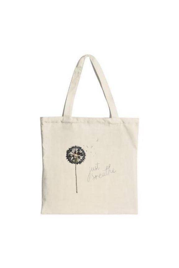 Natural Canvas Tote Bag ' Just Breathe ' Phrase Perfect for Shopping Travel and Parties Eco-Friendly
