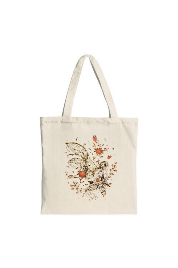Natural Canvas Tote Bag with Bird in Floral Patterns Stylish & Eco-Friendly Perfect for Shopping Travel & Parties