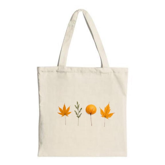 Natural Canvas Tote Bag with Leaf & Green Branch Illustrations - Stylish Minimalist Reusable for Shopping Travel & Parties