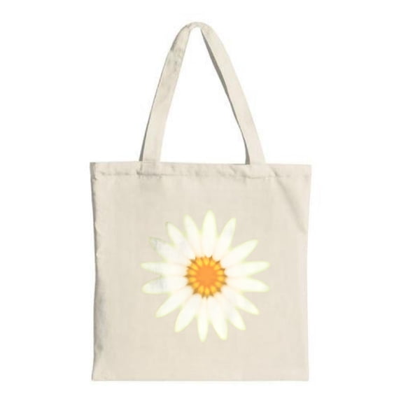 Natural Canvas Tote Bag with Single Daisy Design - White Petals & Yellow - Orange Center Perfect for Shopping Travel & Parties