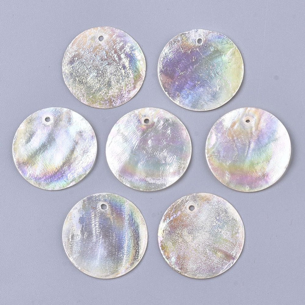 Natural Capiz Shell Pendants AB Color Flat Round Clear AB 25x1mm Hole ...