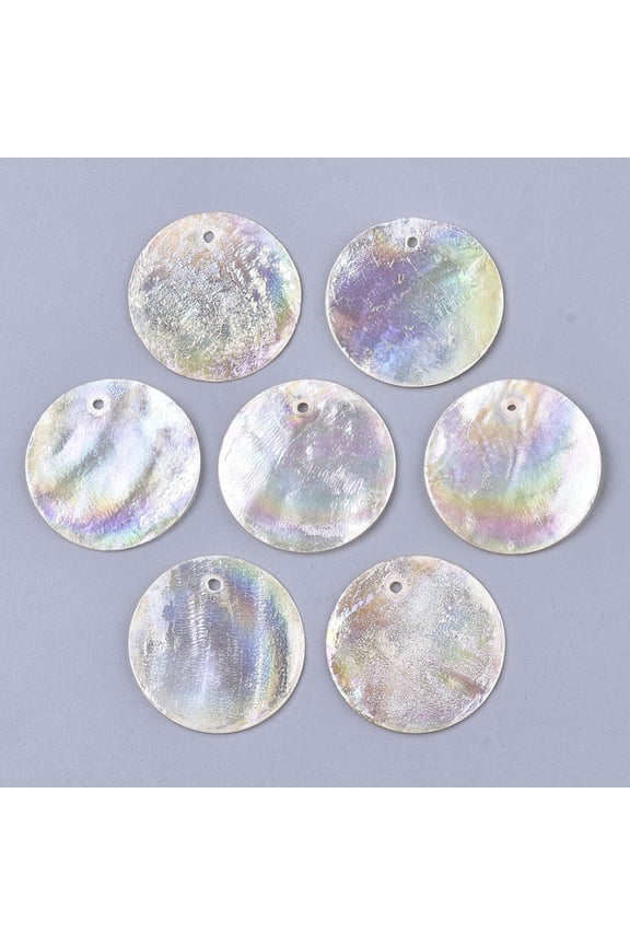 Natural Capiz Shell Pendants AB Color Flat Round Clear AB 25x1mm Hole: 1.5mm for DIY