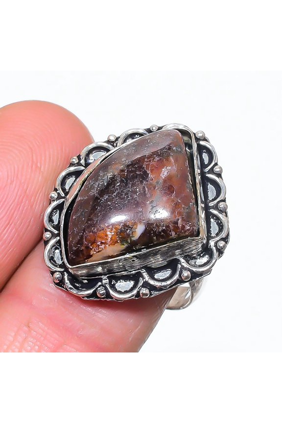 Natural Cappuccino Jasper Gemstone 925 Sterling Silver Jewelry Ring Size 8
