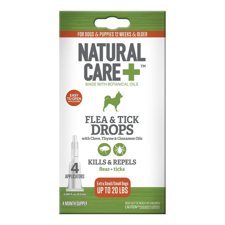 Natural Care Flea and Tick Drops XS S for Dogs 16 40 lbs. 4 Month Supply