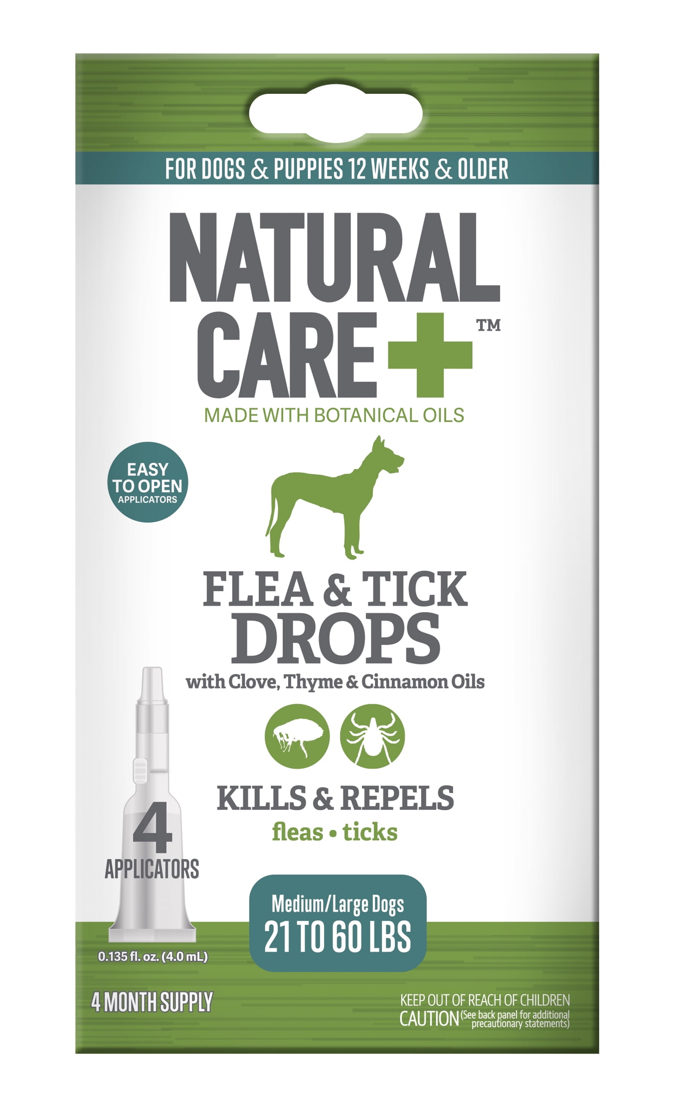 Natural Care Spot-On Flea and Tick Drops for Dogs - 21-60 lbs. - 4 Months Supply