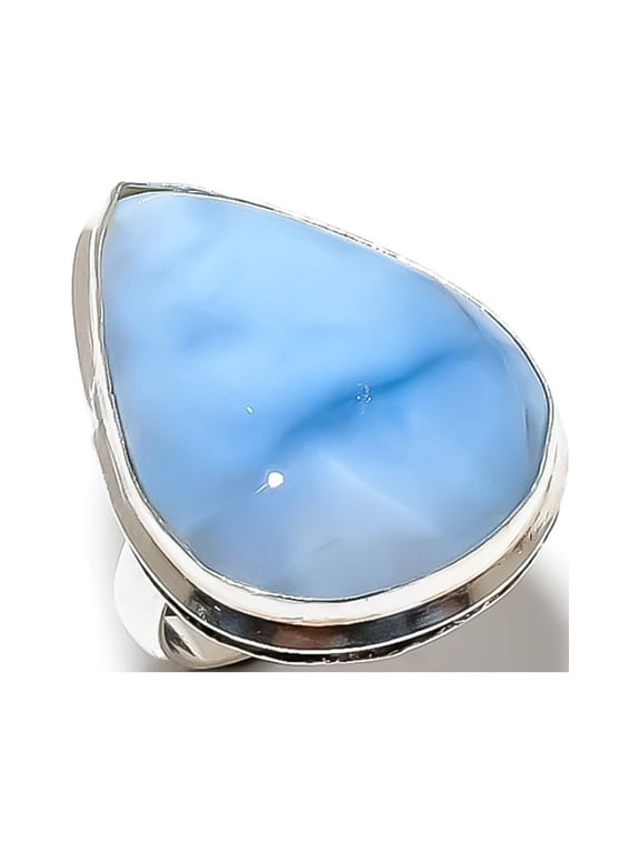 Natural Caribbean Larimar Gemstone 925 Sterling Silver Gift Ring Size 10