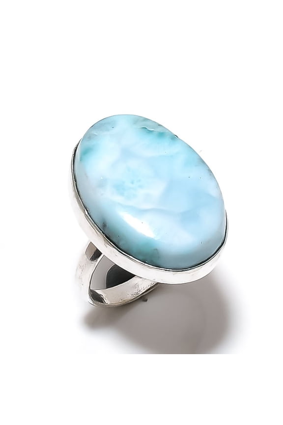 Natural Caribbean Larimar Gemstone 925 Sterling Silver Gift Ring Size 10