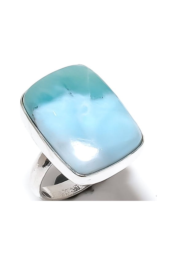Natural Caribbean Larimar Gemstone 925 Sterling Silver Gift Ring Size 6