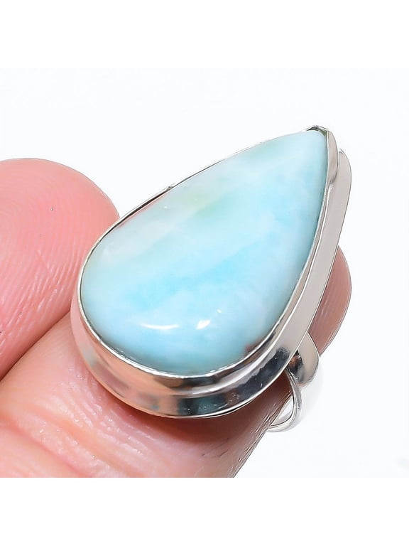 Natural Caribbean Larimar Gemstone 925 Sterling Silver Gift Ring Size 6